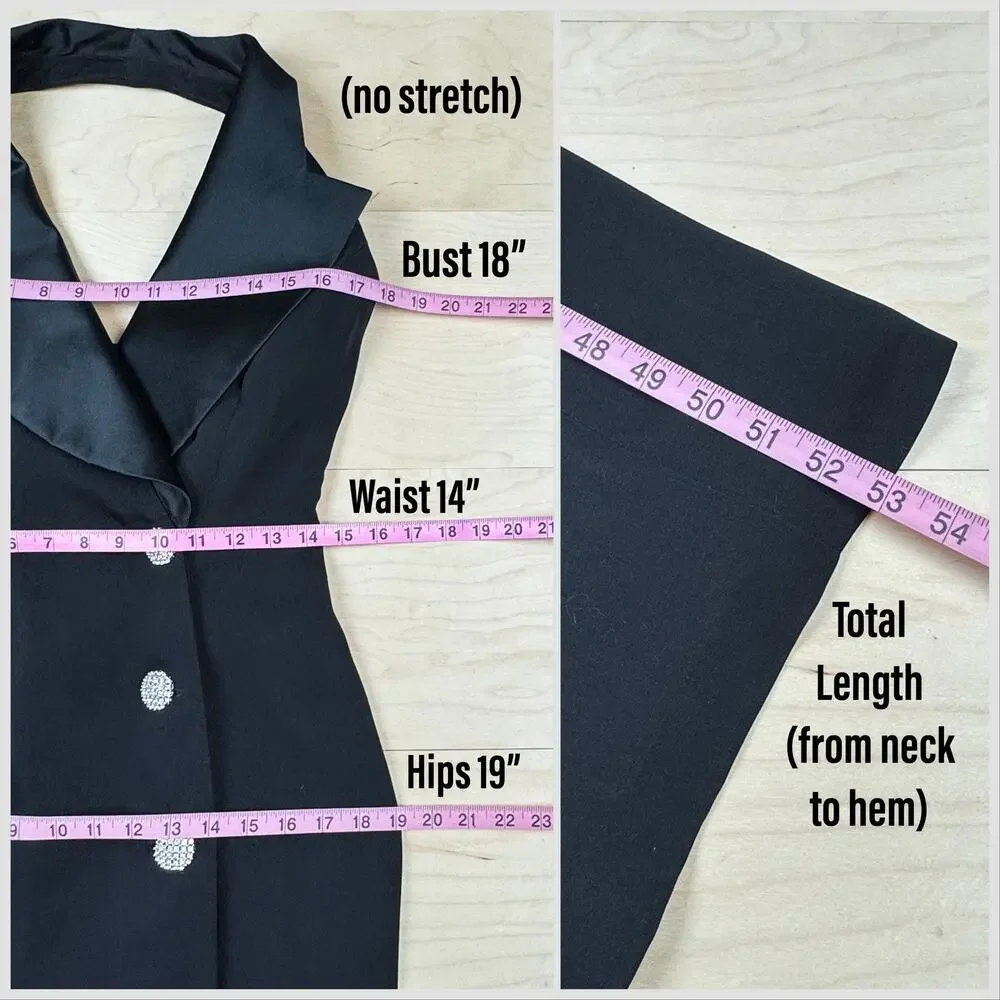 Vintage 1990s Black Sleeveless Double Breasted Blazer Halter Wrap Dress - Picture 6 of 7